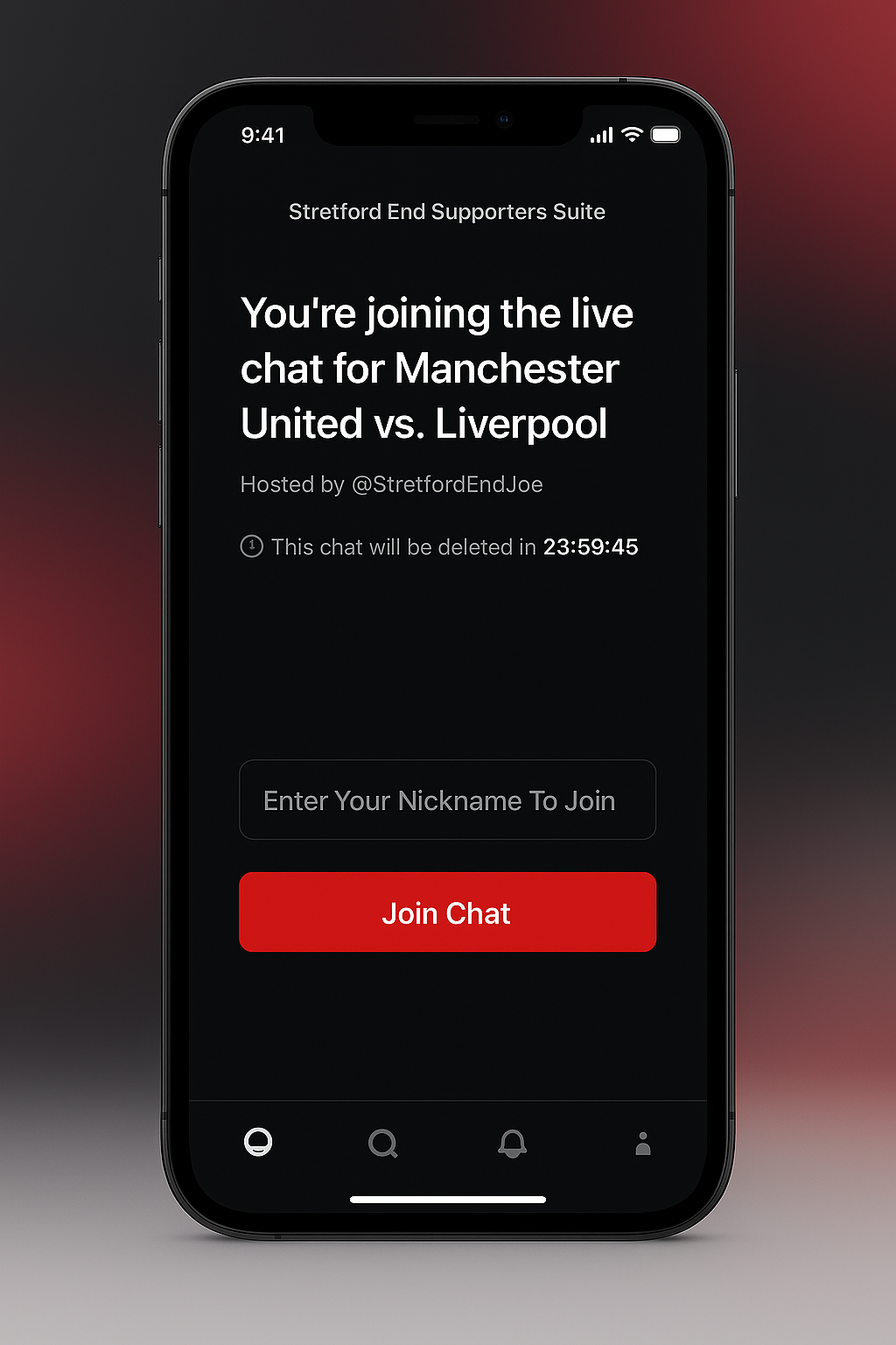 Join chat interface showing nickname entry